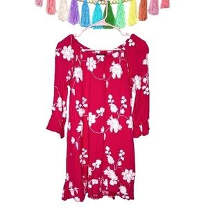 Liv Los Angeles Hot Pink White Boho Floral Embroidery 3/4 Sleeve Dress Small